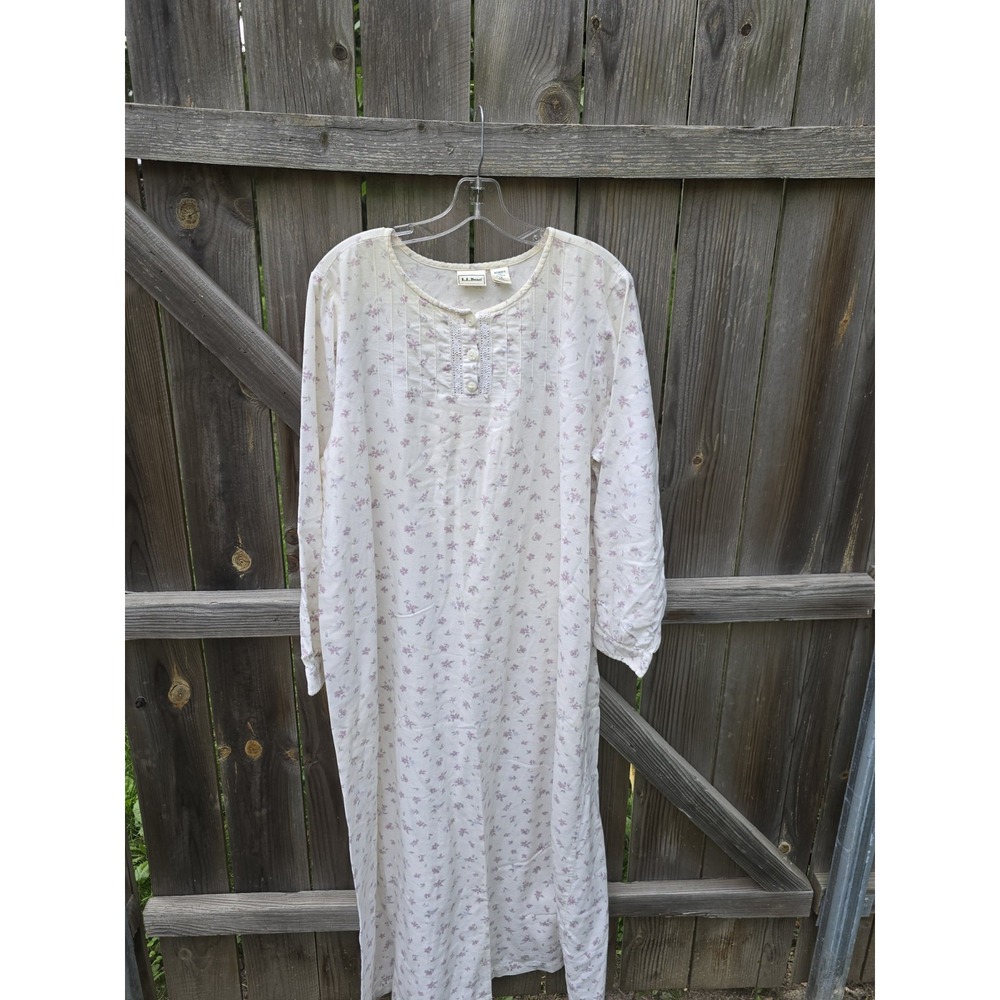 VTG L.L Bean 100% Cotton Floral Nightgown Size LARGE Grannycore/ Prairie - Picture 7 of 13